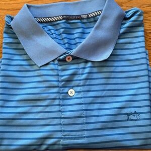 Southern Tide Brrr-eeze Shores Stripe Performance Polo Shirt, Blue, Size XL, EUC